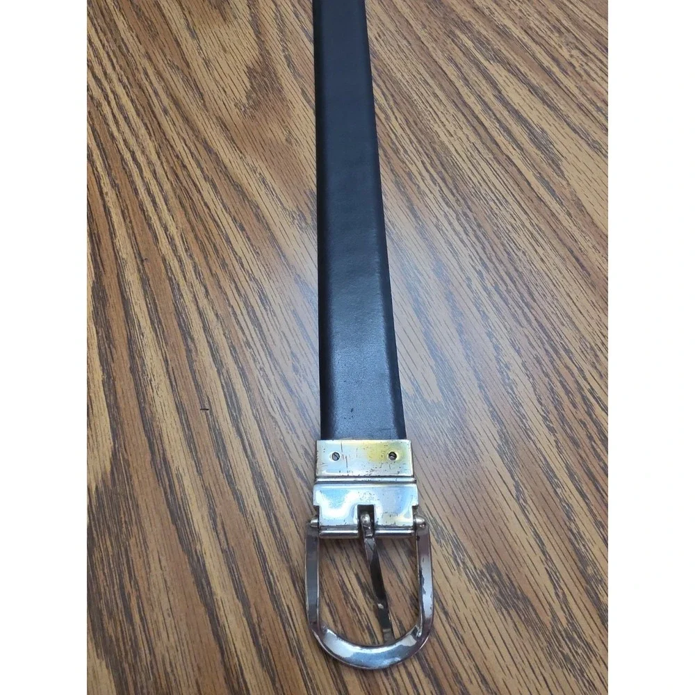 Lauren Ralph Lauren Black Croc Embossed Leather Belt Silver Buckle 33
